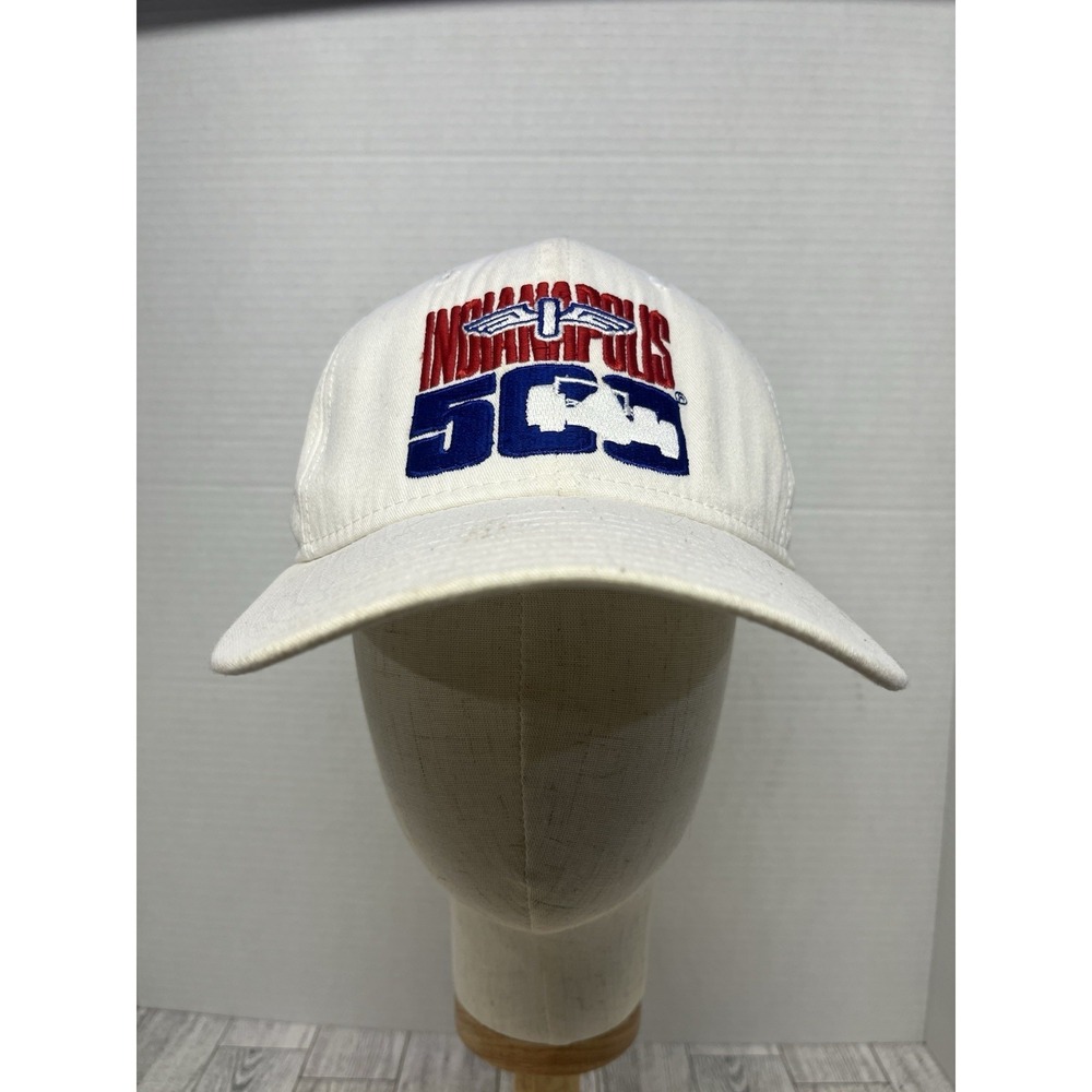 Vintage 90s Indianapolis 500 Hat Indy 500 Snapback DeLONG‎ USA Made Racing White